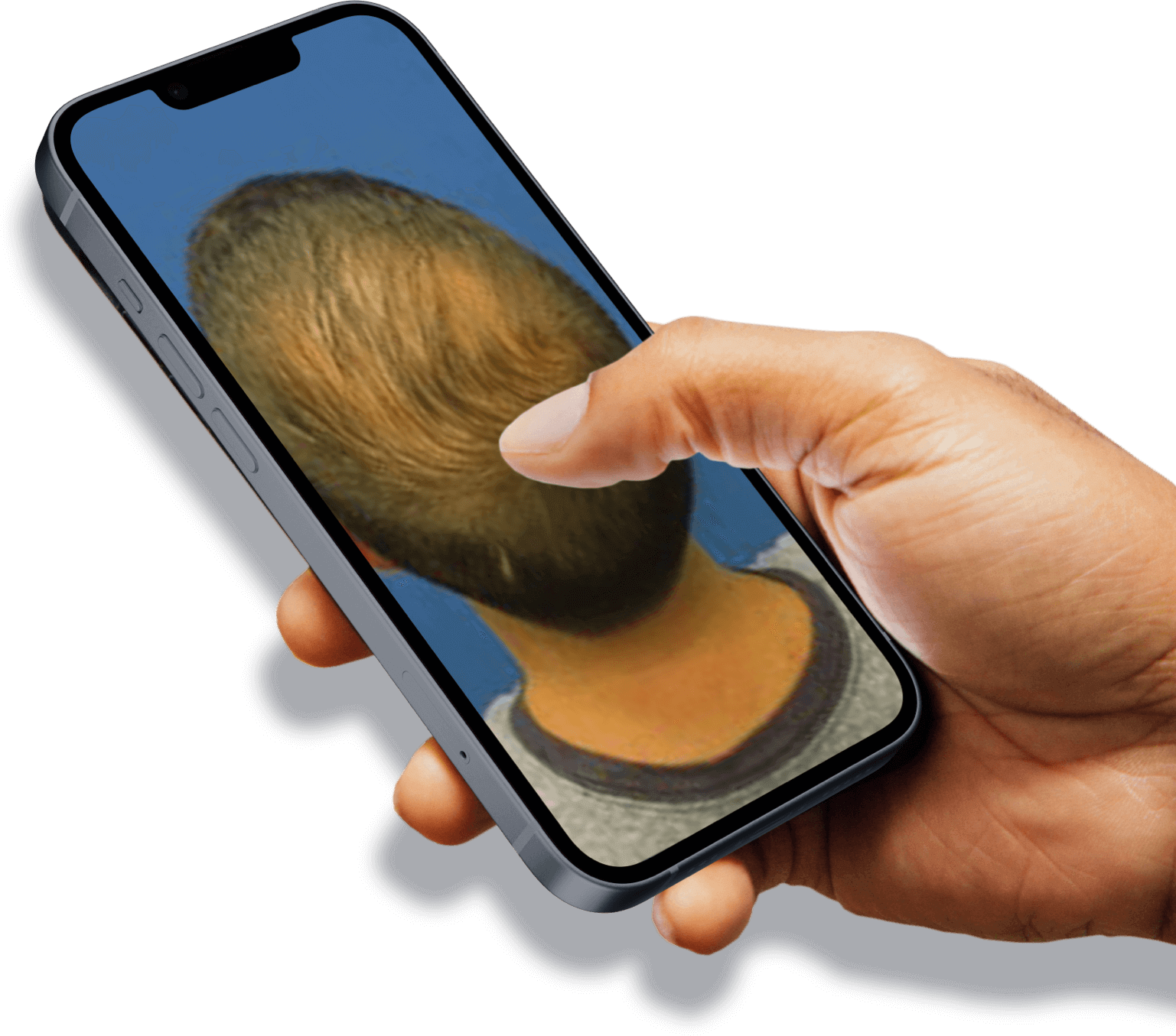 Picture of a head on an iphone.
