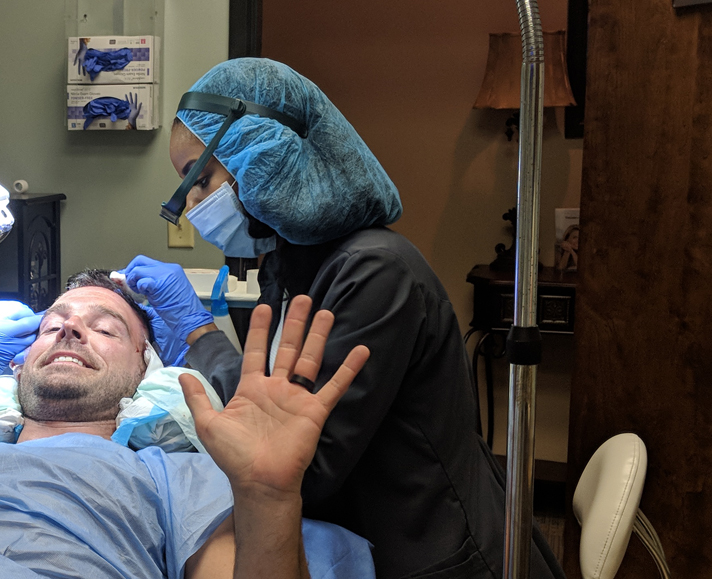 Nashville Hair Doctor patient during hair transplant procedure